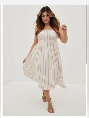 Torrid Smocked Pastel Striped Challis Midi Dress Size 4